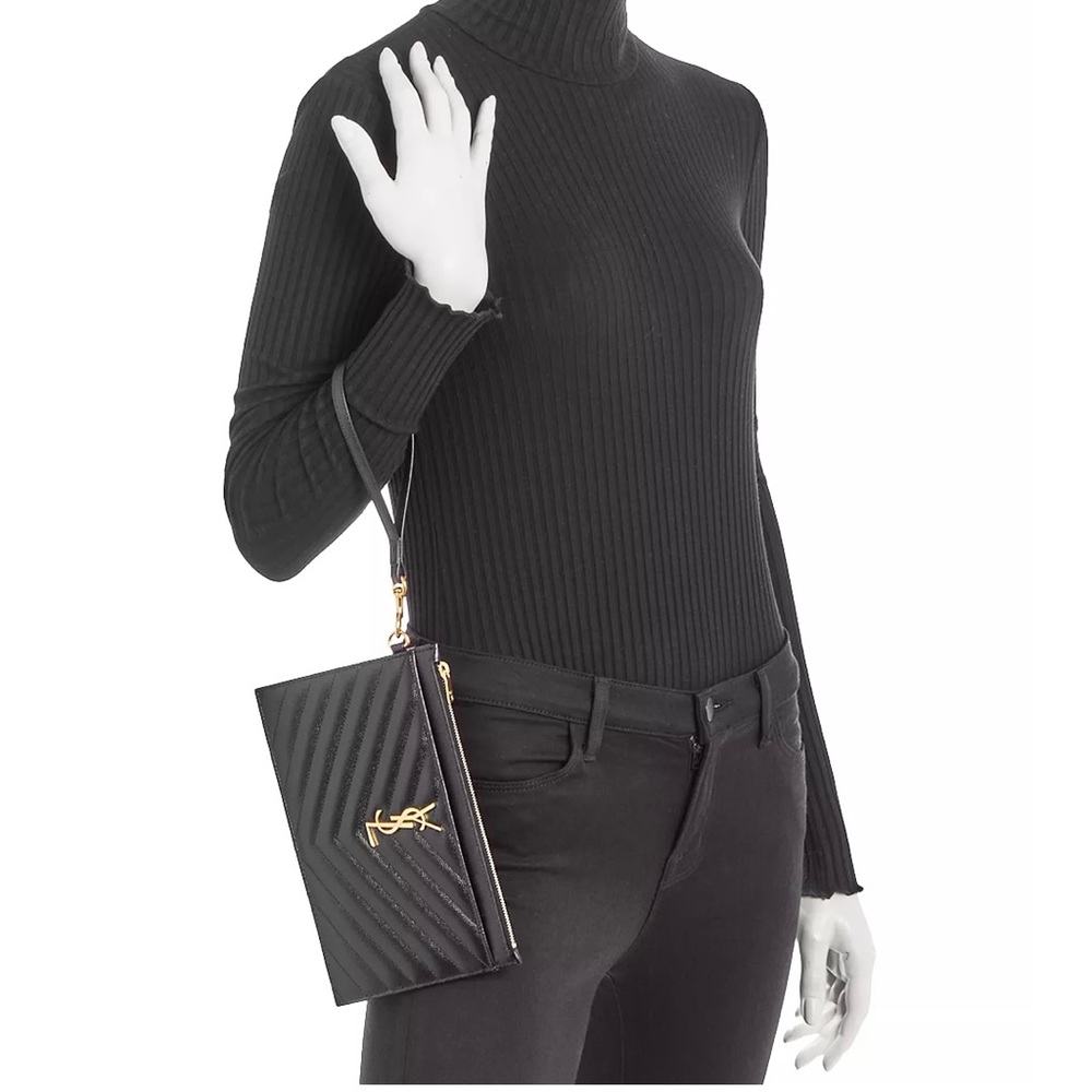 YSL Saint Laurent Monogram Quilted Leather Wallet Clutch